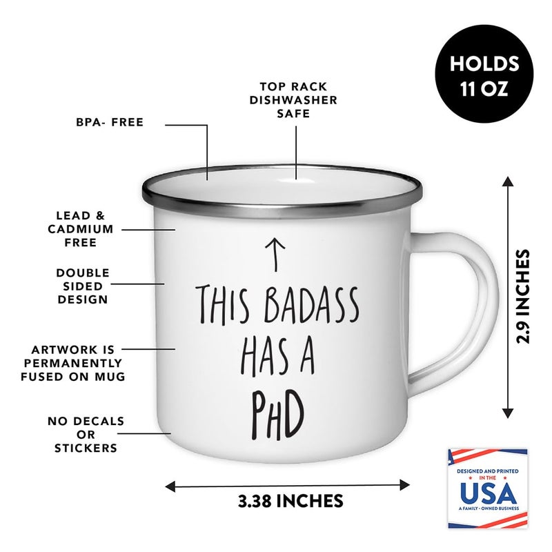 Andaz Press 11oz. Graduation Stainless Steel Campfire Coffee Mug Gift, This Badass Has A PhD, Arrow Graphic, 1-Pack, Includes Gift Box Class Of 2026 Graduation Cup PhD Mug PhD Coffee Mug - Image 2